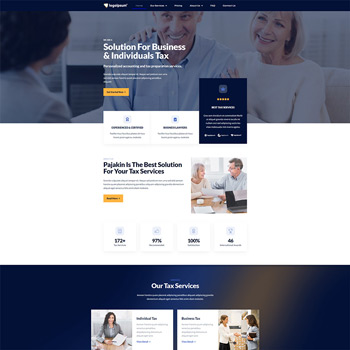 Homepage of a tax service website featuring professionals discussing tax solutions for businesses and individuals, highlighting their expertise and services.