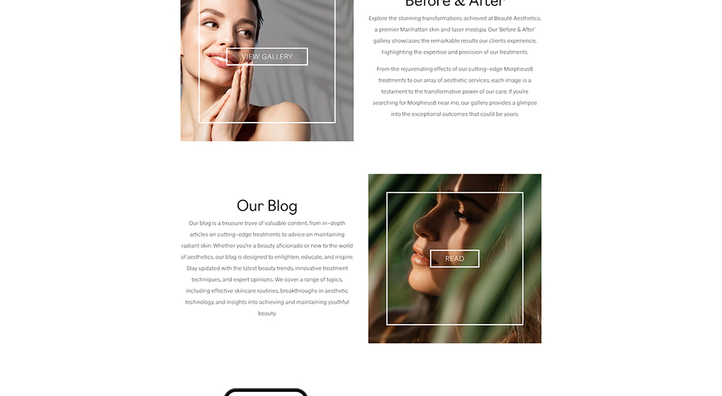 Image featuring a smiling woman with radiant skin, showcasing the transformative results of aesthetic treatments at Beaut Aesthetics. The image highlights the effectiveness of Morpheus8 treatments and invites viewers to explore the 