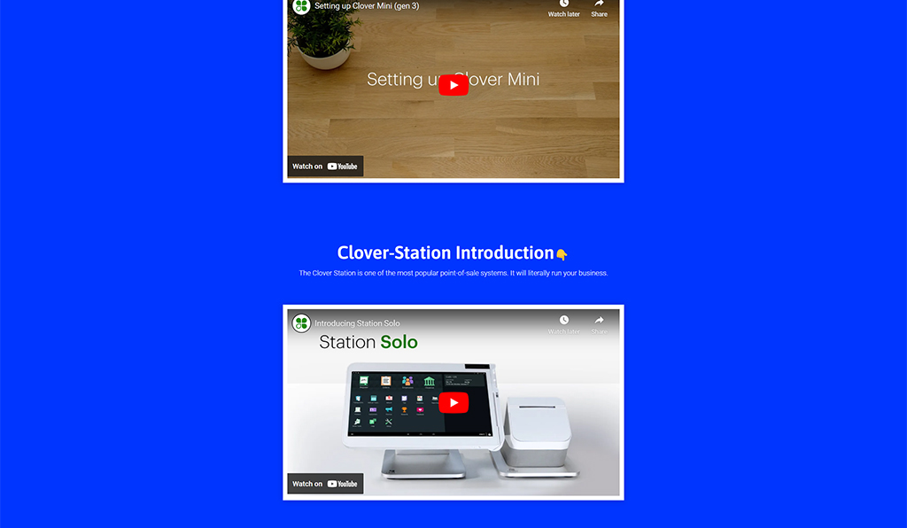 Image featuring two video thumbnails on a blue background. The top video is titled 