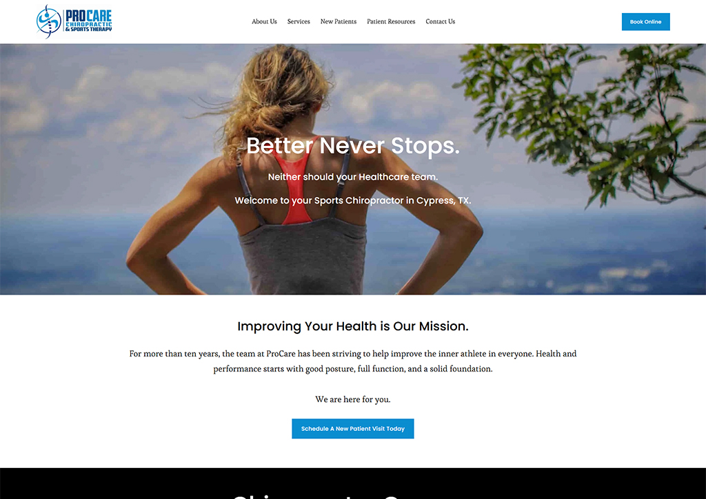 A woman enjoying an outdoor view, representing health and wellness, on the ProCare Chiropractic & Sports Therapy website in Cypress, TX, emphasizing their commitment to improving patient health and performance.