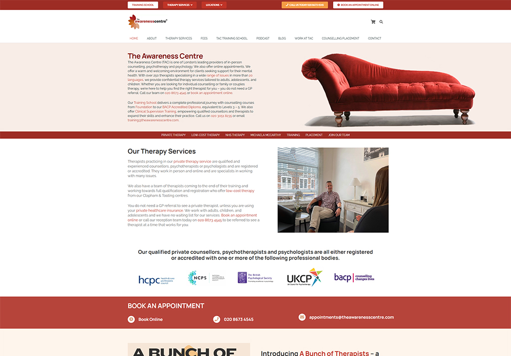 Image of a therapy session at The Awareness Centre, featuring a therapist and client in a comfortable office setting, highlighting the center's focus on private counselling and psychological services.