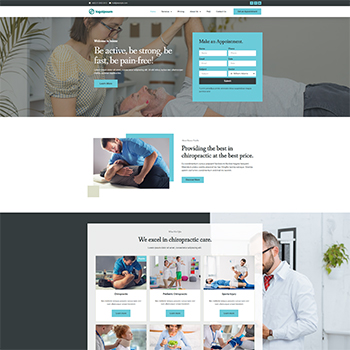 Chiropractic clinic website homepage featuring appointment scheduling, information on chiropractic services, and a welcoming design.